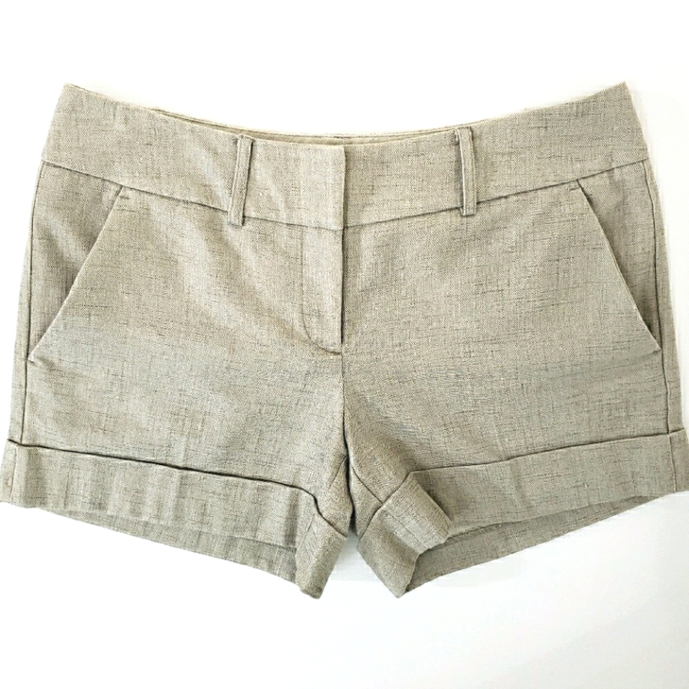 New York & Co Tan Linen Front Zip Nwot Cuffed Shorts
